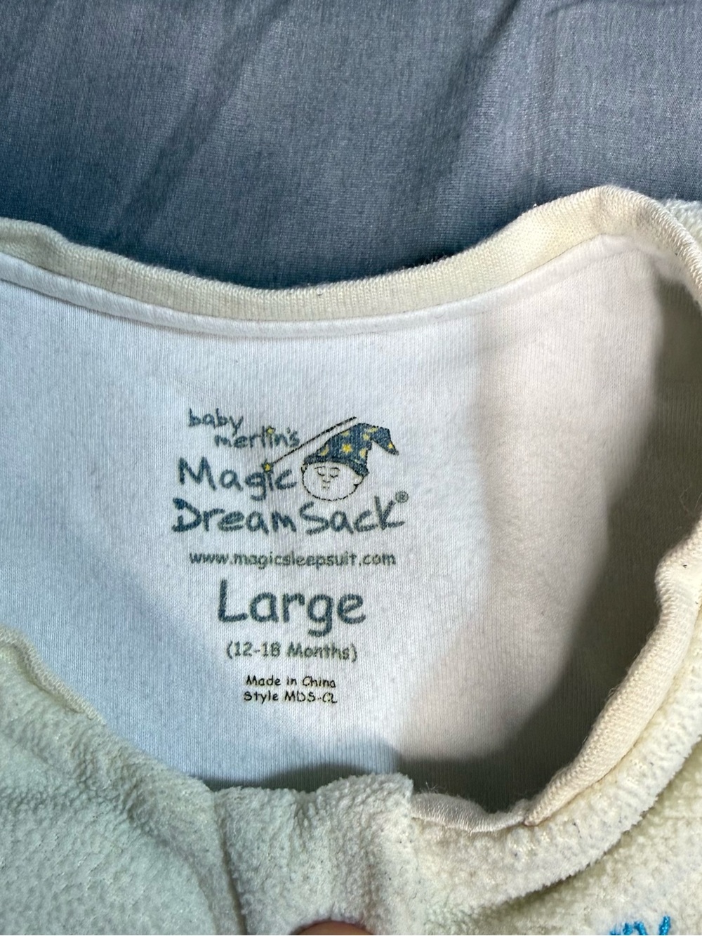 Cream Sleeveless Baby Sleep Sack with Front Zip - Embroidered Wave Detail - Picture 2 of 3